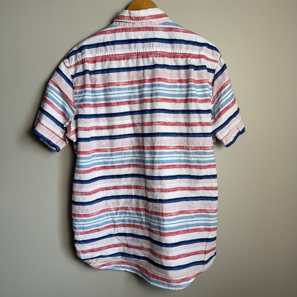 Izod Saltwater Men's Short Sleeve Striped Button Up Shirt Red White Blue Size XL - Picture 6 of 12